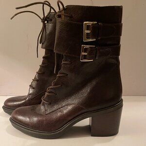 Nine West Women's Brown Leather Heeled Lace-Up Ankle Boots Size 7 Good Condition